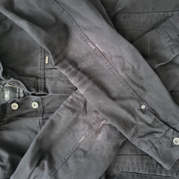 Rare obey denim jacket w/faux leather hoodie - Picture 9 of 11